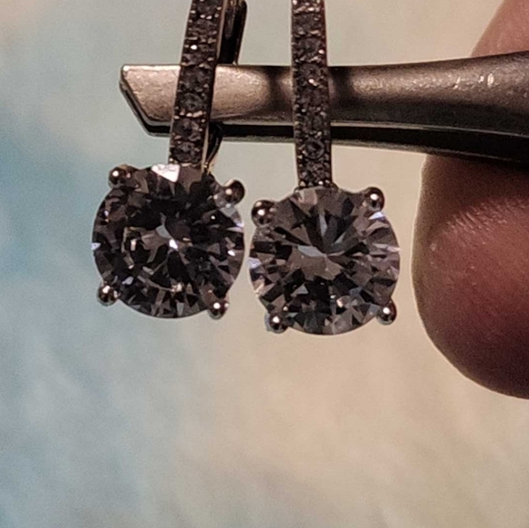 Sterling Silver CZ leverback earrings - Picture 2 of 10